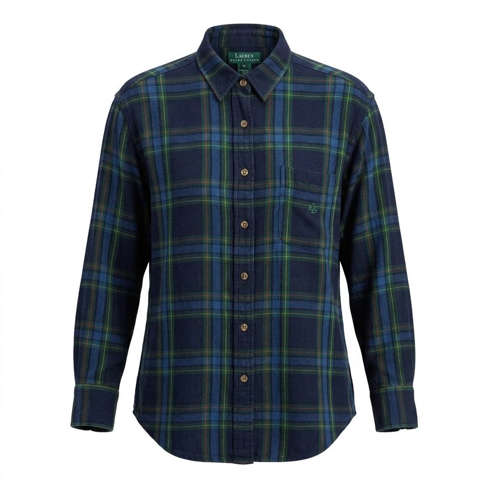 Vintage Lauren Ralph Lauren Blue Green Plaid Button-Up Shirt Men Size M